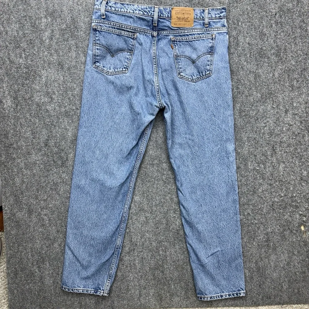 Levis 505 straight leg orange tab vintage jeans Men's size 38 38x32 stained knee